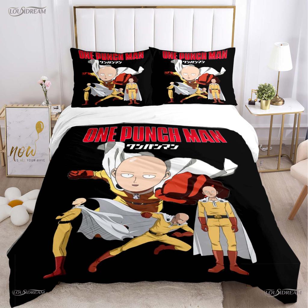 Casal One Punch Man All Season Duvet Cover Comforter Bedding Set Soft Quilt Cover and Pillowcases Teens Single/Double/Queen/King
