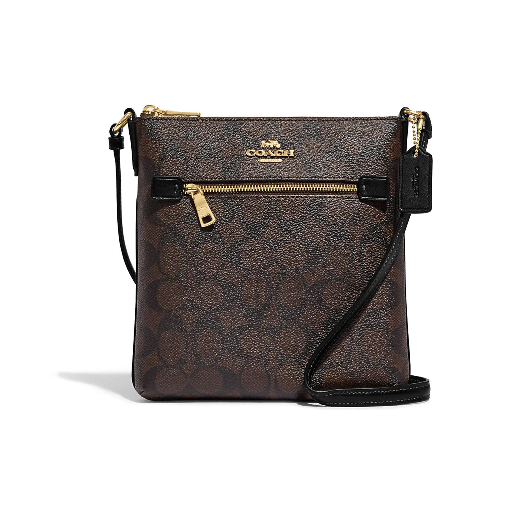 

Новая сумка для документов COACH Rowan из канвы с покрытием и гладкой кожи, сумка на плечо, сумка кросс-боди мини женская коричневая черная CF340-IMAA8 21.1*3.3*21.1CM