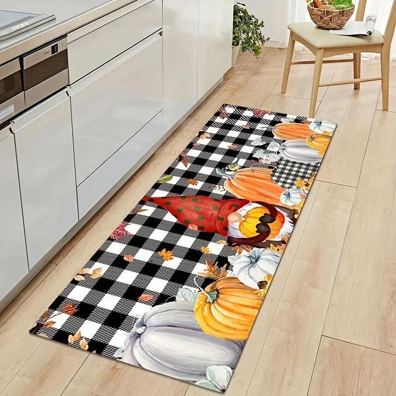 

Fall Thanksgiving Pumpkin Gnomes Kitchen Floor Mat Decor Anti-slip Hallway Balcony Rugs Living Room Carpet Bedroom Doormat 40x60cm 16x24inch