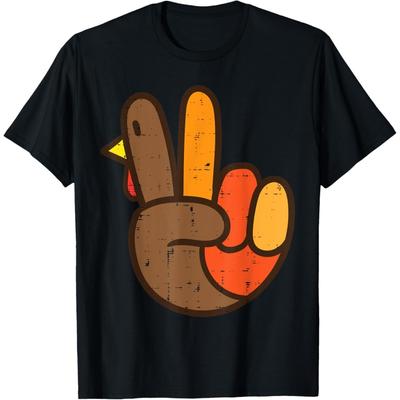 Peace Sign Turkey Hand Cool Thanksgiving Hippie Men Women T-Shirt