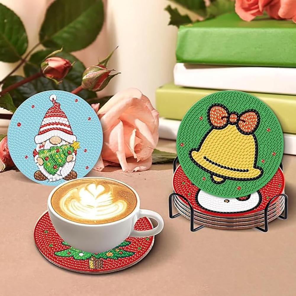 8 sztuk/zestaw podkładek z motywem świątecznym malowanych diamentami, podkładki DIY z uchwytami, odpowiednie dla początkujących i dorosłych, artykuły plastyczne i rękodzielnicze prezenty