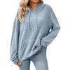 Women's Solid Color Ribbed Hooded Sweatshirt - Long Sleeve, Brushed, Autumn/Winter 2025 Collection