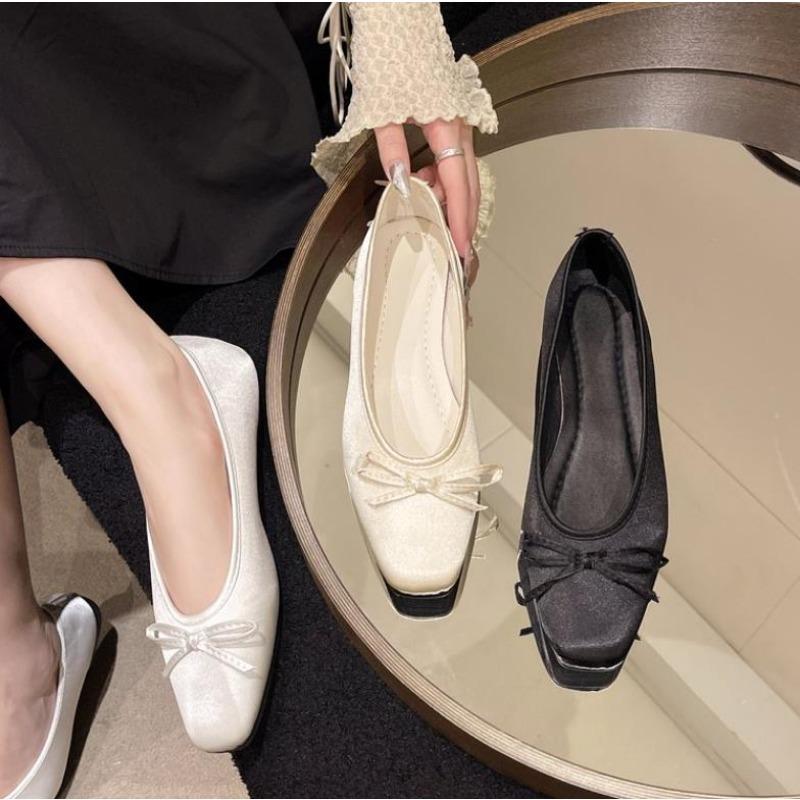 New Style Fashion Bowtie Flat Shoe Women Ballerinas Square Toe Slip On Ballet Flat Loafers Moccasins Ladies Casual Comfort Shoes