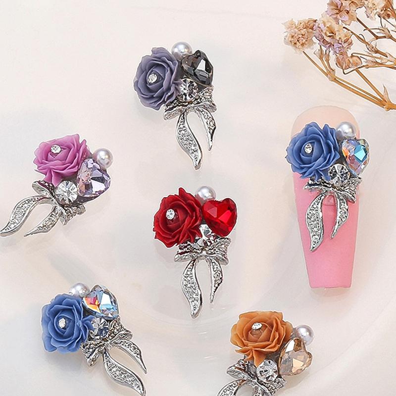3Pcs Diy Nail Art Decoration 3D Bow-Tied Camellia Nail Art Charm Rose  Nail Drill For Valentine'S Day Manicure Design