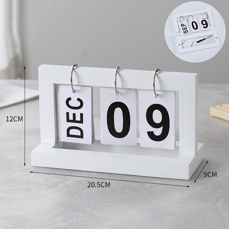 Wooden Perpetual Flip Calendar Simple Minimalist Design Desktop Ornament for Home Study Dorm Office Desk Decor