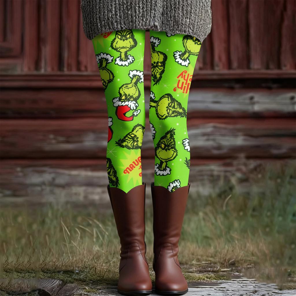 Women's Casual Fashion Outdoor Christmas Printed Slim Elastic Yoga Pants Cropped Pants