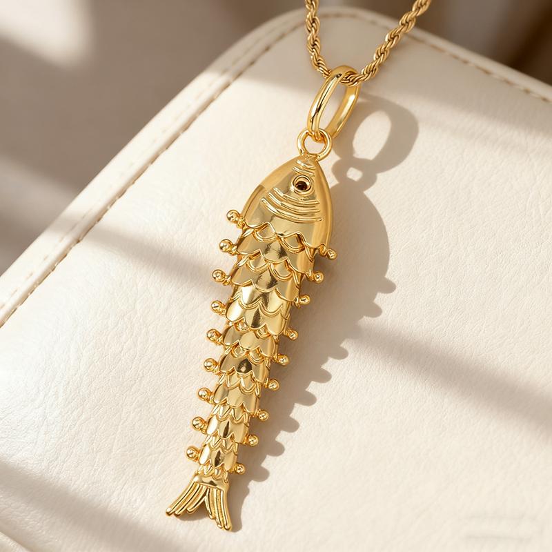Collar Colgante Pez Dorado Oscilante Cola Móvil Cobre Chapado en Oro Vintage Bohemio Joyería Cultural para Mujeres Regalo