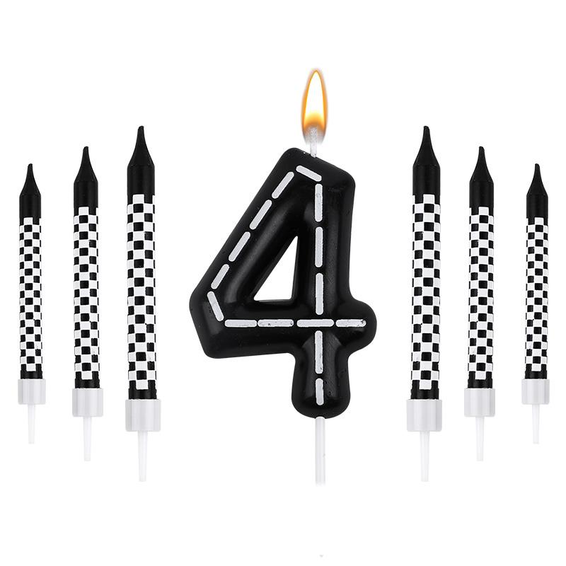 

7Pcs Racing Cars Themed Birthday Candles Black White Checkered Number Cake Topper Kids Boys Birthday Party Decoration Supplies