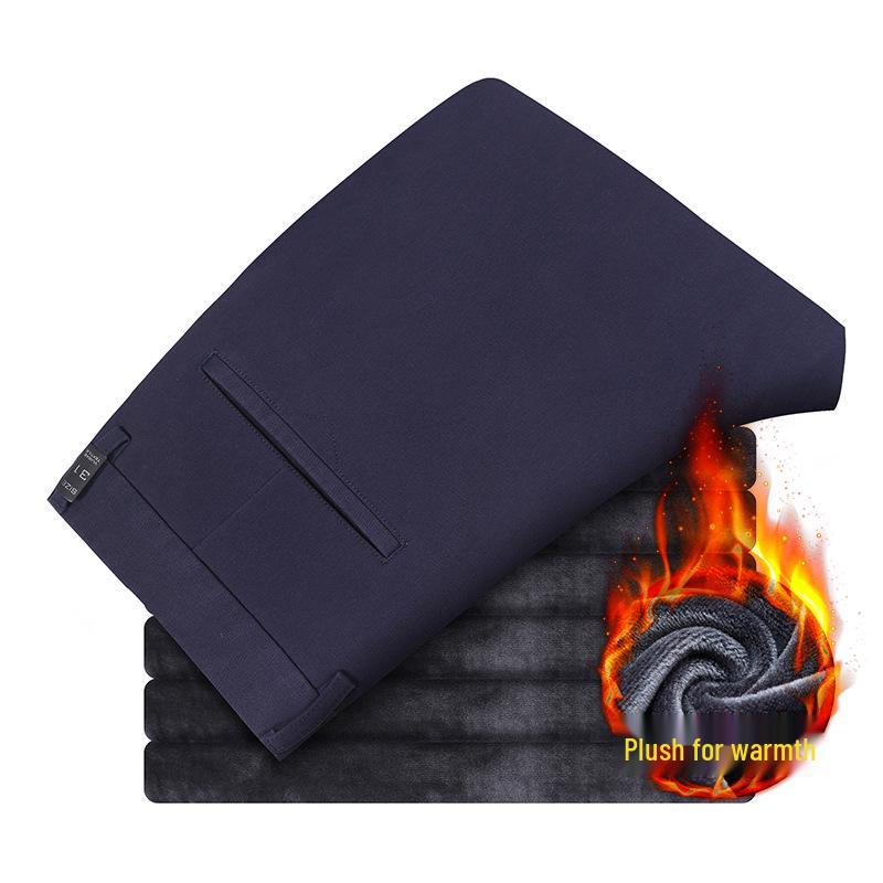 Men's Plus Size Cotton Casual Pants - Spring/Autumn 2025, Loose Straight Leg with Winter Velvet Lining