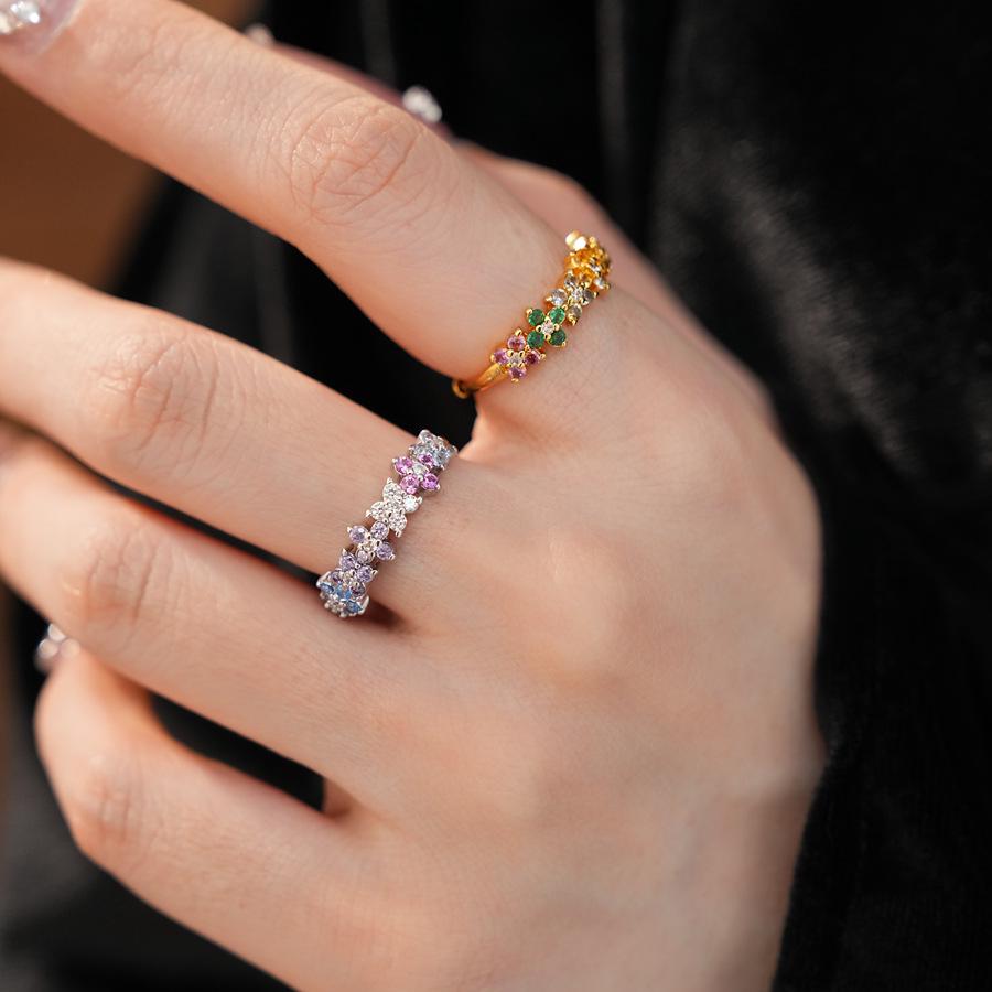 Exquisite Rainbow Zircon Flower Ring: Retro Design Luxury Jewelry for Index Finger