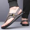 Men's Leather Thong Sandals Comfort Massage Insole Casual Flip Flops Slippers