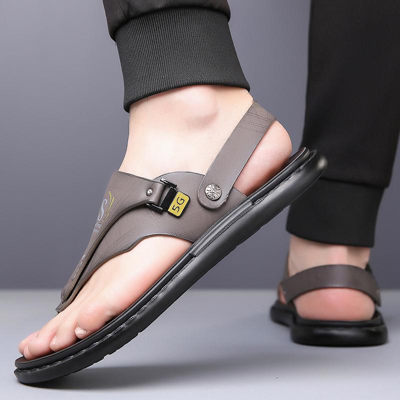 Men's Leather Thong Sandals Comfort Massage Insole Casual Flip Flops Slippers