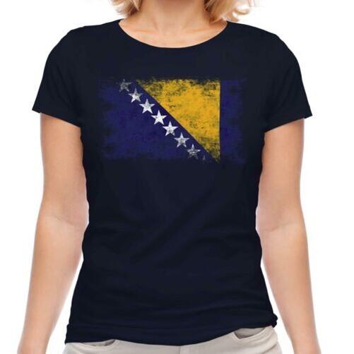 

Bosnia And Herzegovina Flag Worn Effect Women T-Shirt Bosna I Herzegovina 4XL