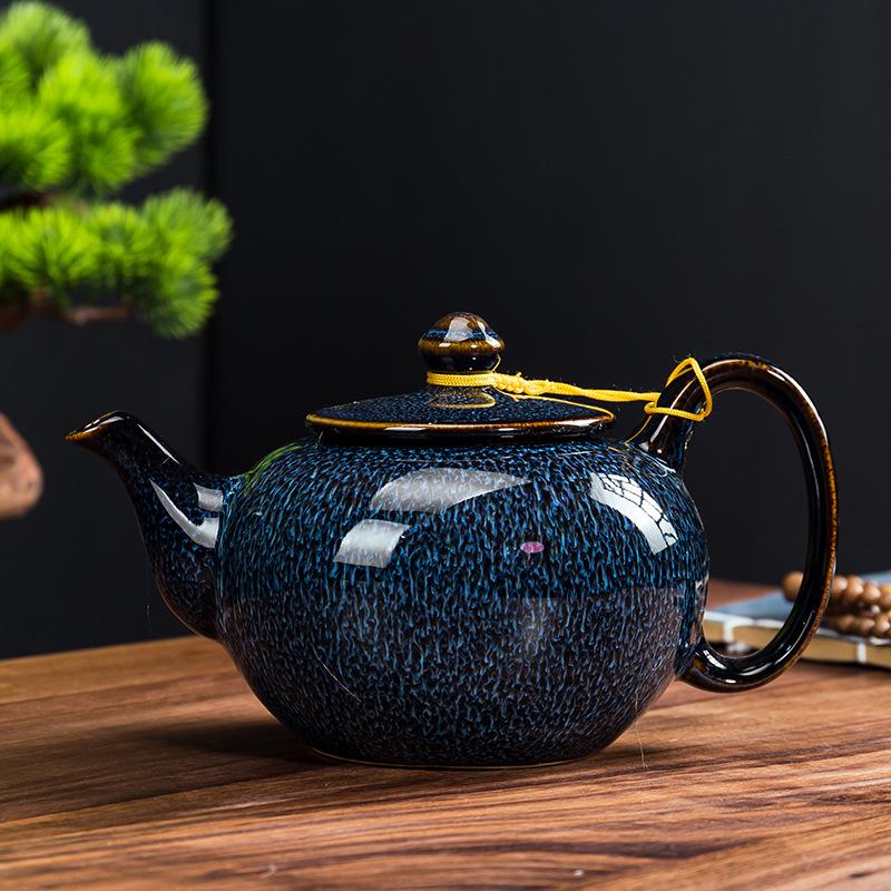 Jian Zhan Tianmu Glaze Ceramic Teapot, Large-Capacity Single-Handle Gongfu Tea Brewer