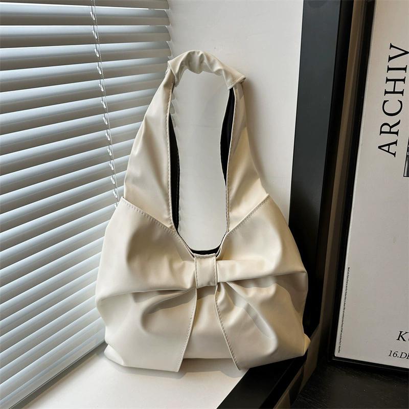 Casual Shoulder Bag for Women New Sweet and Simple Underarm Bag Bow Design Large Capacity Handbag