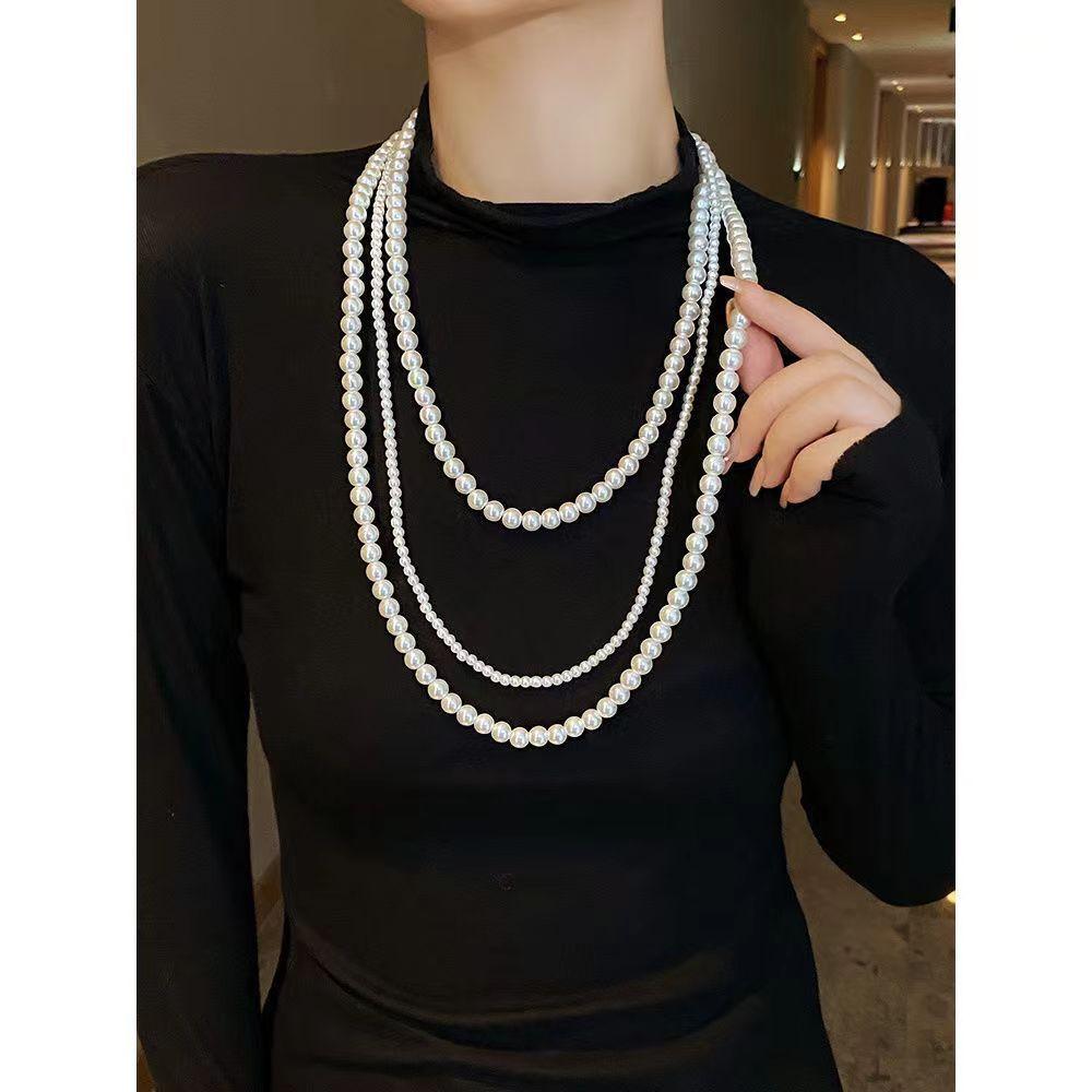 European and American Light Luxury Fashion Multi-layer Pearl Necklace Female Korean Version Bride Long Versatile Decorative Sweater Chain