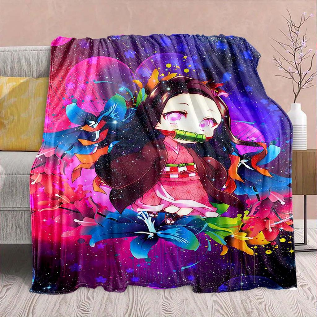 Demon Slayer Anime Flannel Blanket - Soft Warm Perfect for Sofa, Bedding Camping Travel Office Home Decor 