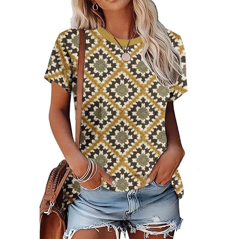 Fashion Women's Crew Neck Short Sleeve 3D Casual Color Printing Casual Short Sleeve Crew Neck T-Shirt