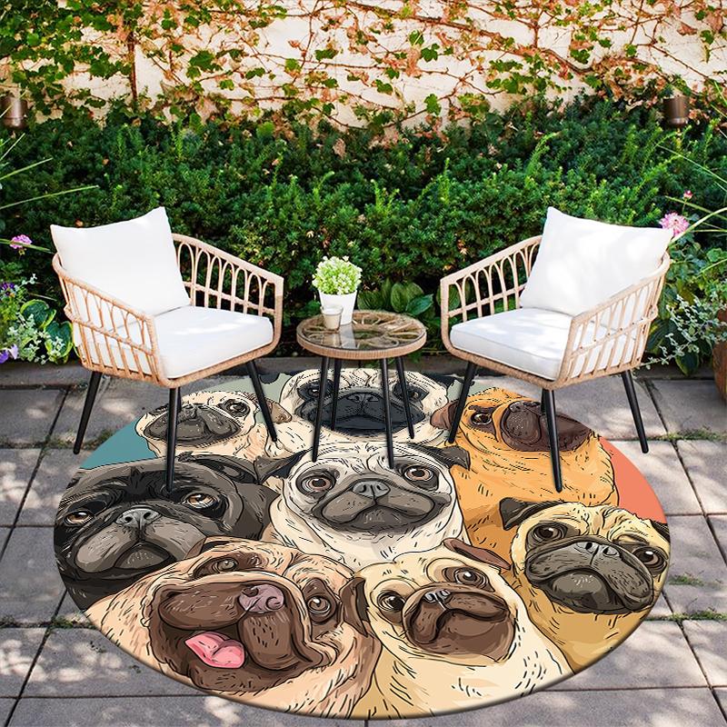 Pug pattern round rug,Carpet Rug for Living Room Bedroom Sofa Playroom Decor,Non-slip Floor Mat,Holiday Gifts and Birthday Gifts