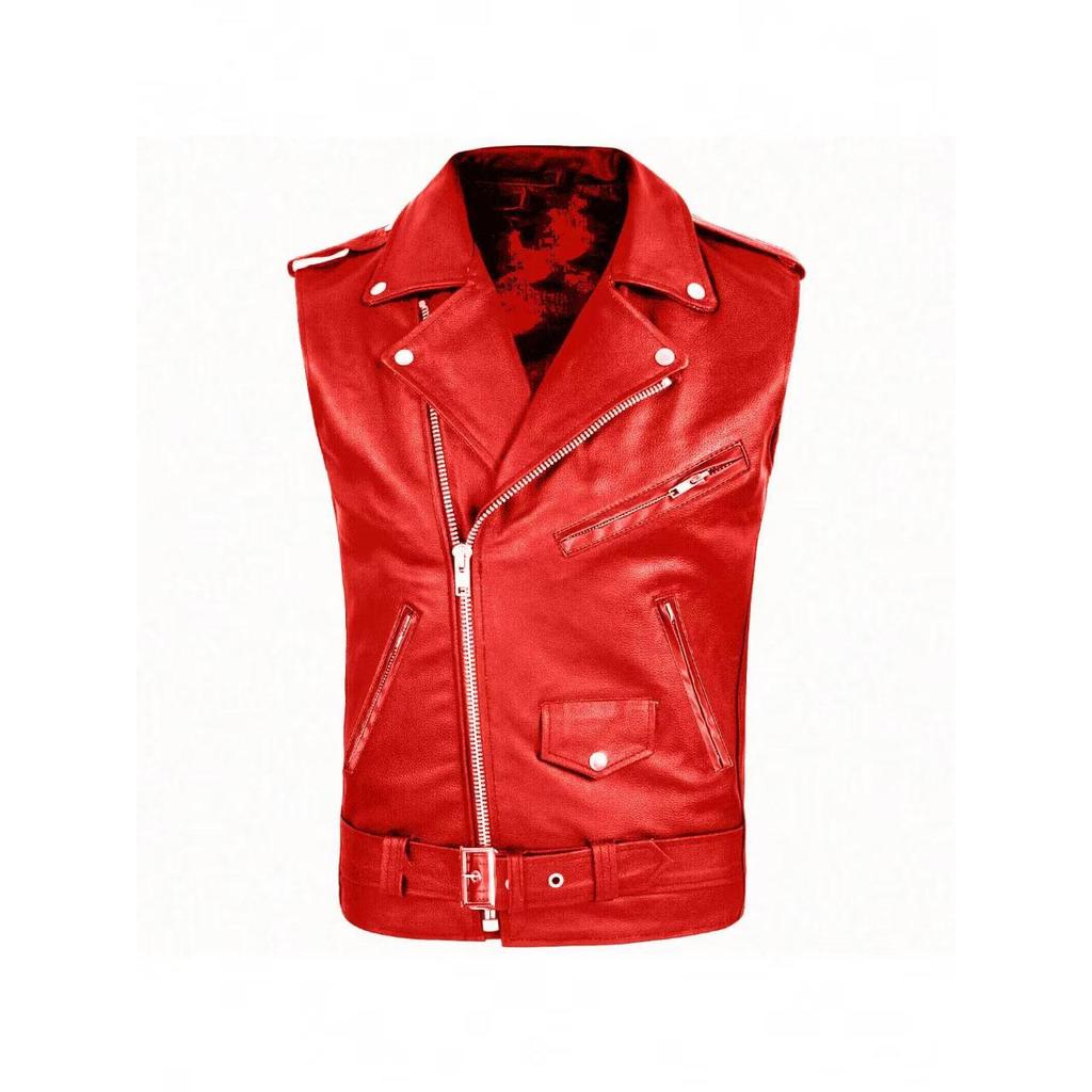 Motorrad PU Weste Herren Ärmelloser Windbreaker Mantel Trendige Modische Jacke Reißverschluss Knopf Lässige Weste
