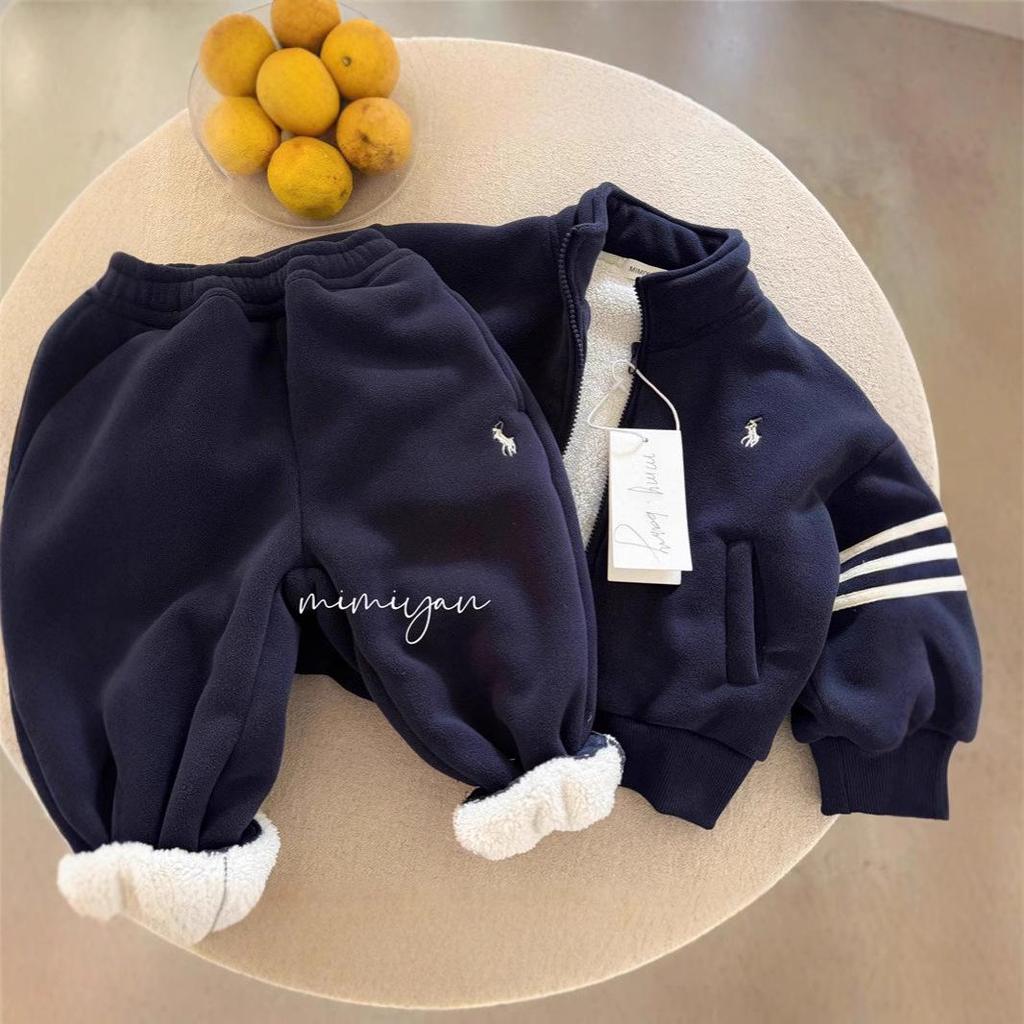 2024 Autumn/Winter Ollie Fleece Plush Jacket Set for Kids - Warm, Trendy, Casual Two-Piece Suit for Boys and Girls