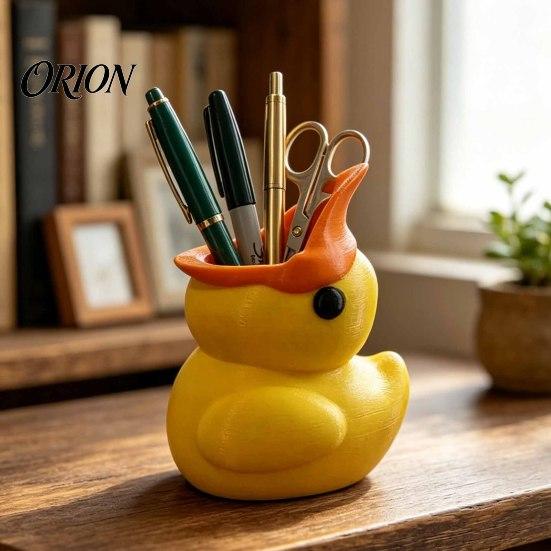 Office Supplies Organizer Cute Yellow Duck Pencil Holder, Creative PLA Stationery Organizer, Stable Pen Holder Desktop Cup for Home And Classroom Back