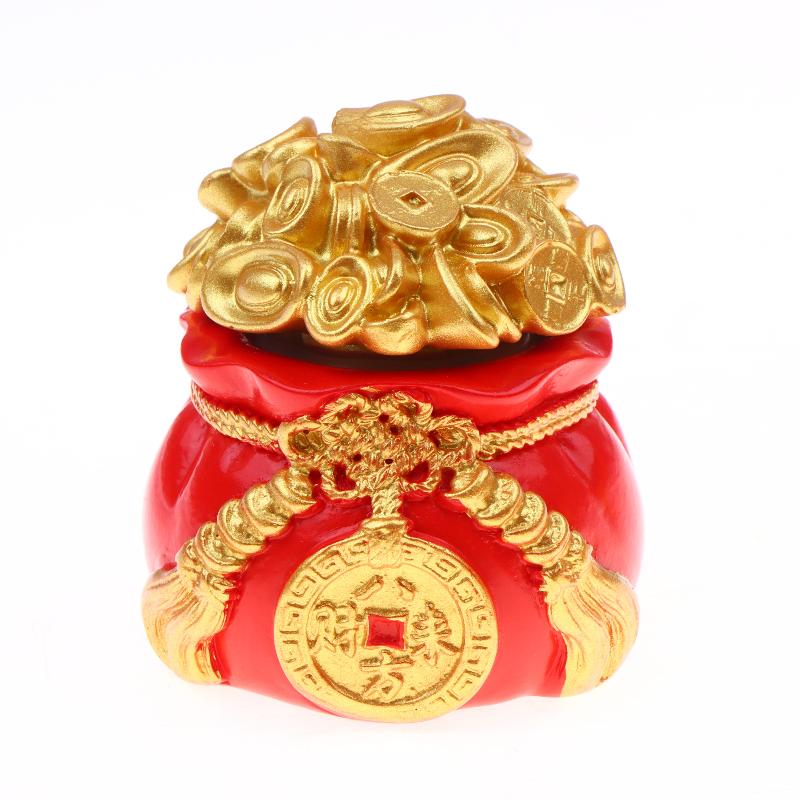 Fortunate Resin Chinese Money Bag Prosperity Figurine for Desk Home Wealth and Fortune Decor