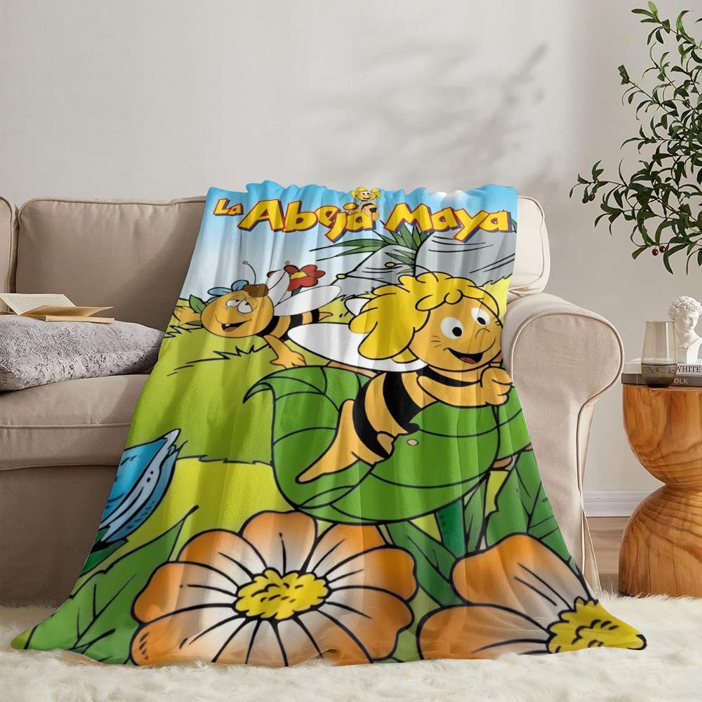 RIPMMaya The Bee With Flowers Throw Soft Flannel Throw Summer Blanket Lightweight Cozy Nap Blanket for Sofa Bed TravelR-I-P
