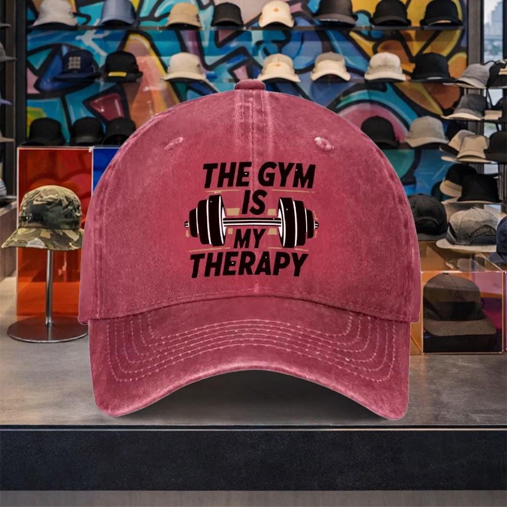 Gym Is My Therapy Fitness Graphic Washed Baseball Cap Adjustable Casual Cotton Outdoor Hat