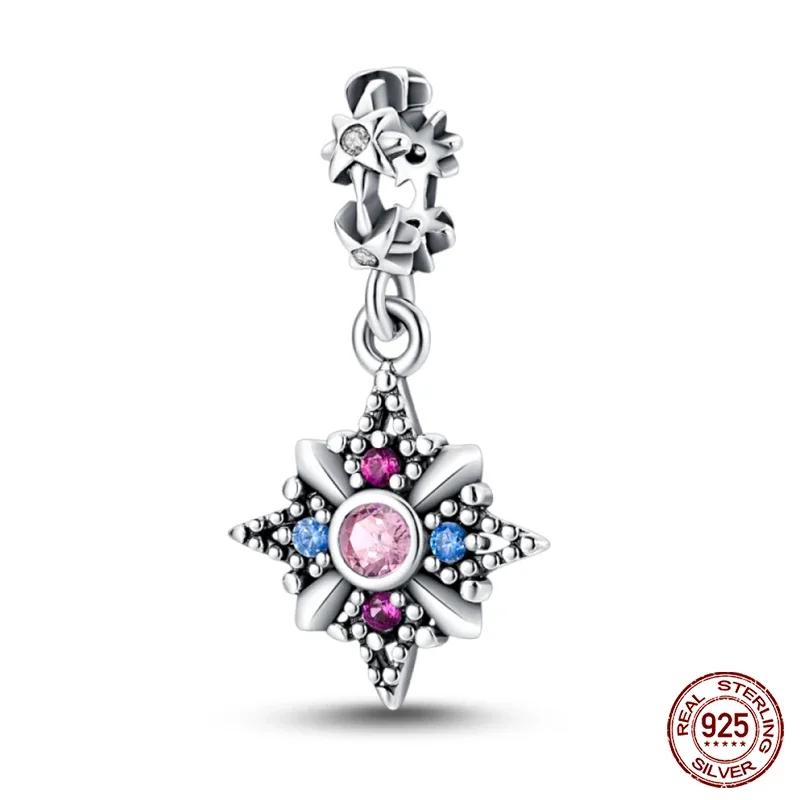 Copper Cute Pink Flowers Heart Pendant Beads Fit 4Mm Hole Diamete Charm Bracelet For Women Diy Jewelry Making Gift