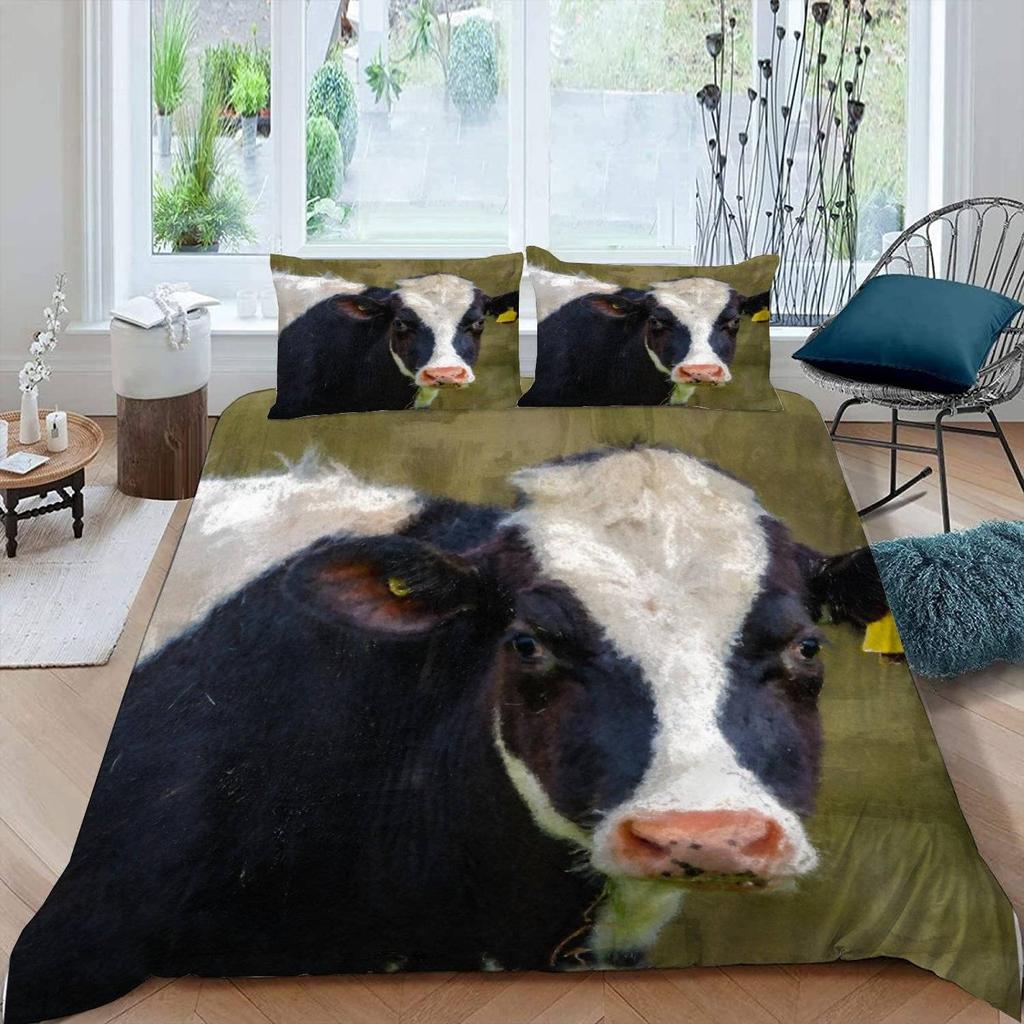 Kuh Bettbezug Set Twin King Size Liebliches Bauernhaus Tier Bettwäsche Set Mikrofaser Bettdeckenbezug Für Teenager Erwachsene Zimmerdeko