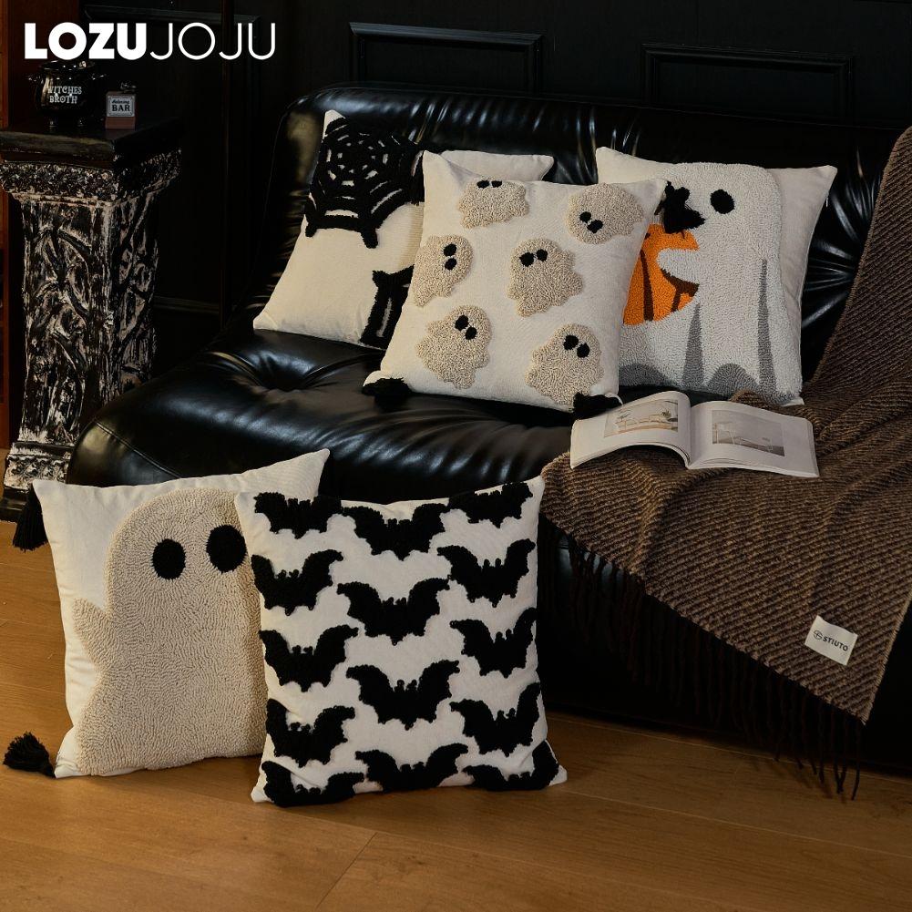 1PC LOZUJOJU Halloween Cartoon Pattern Pillowcase with Polyester Cotton Embroidered Cushion Cover for Sofa Living Room Bedroom Home Decor