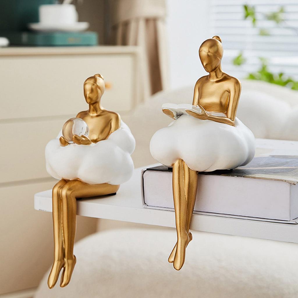 Artistic Cloud Girl Figurine Resins Abstract Craft Thinker Statue for Desk Decoration Gift for Students and Art Lover