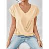 Summer Hot Item Solid Color V-neck Short Sleeved T-shirt for Women Elegant Pullover Top Shirt