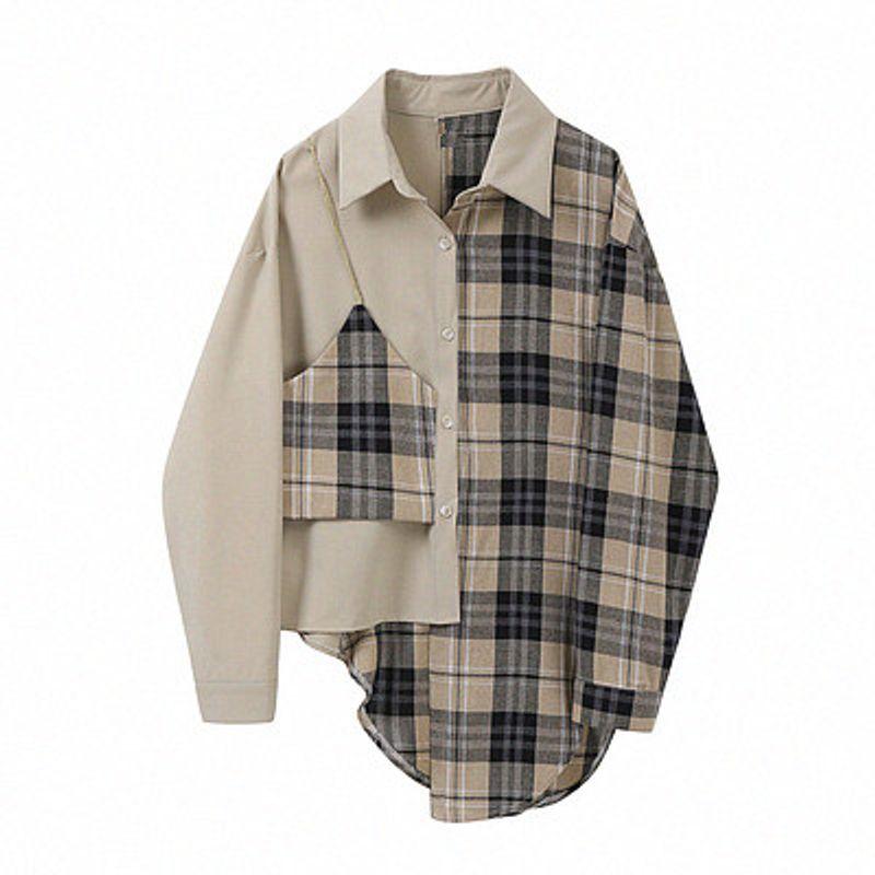 

Рубашка Amazon с клетчатой вставкой оверсайз женская одежда Plaid Tops Plus size L