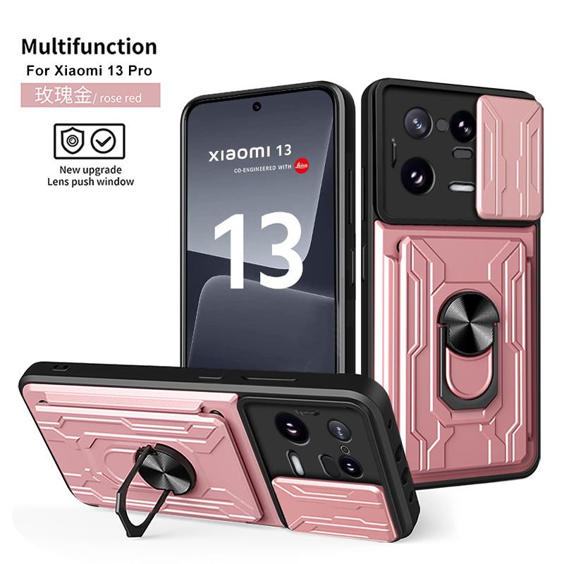 

Для Xiaomi 13 Pro 5G Чехол Карман для карт Гибридная броня Магнитная задняя крышка для Сяоми Ксиоми Ксиами Ми13 Ми 13 Сяоми13 Чехлы для телефонов For Mi 13 розового золота