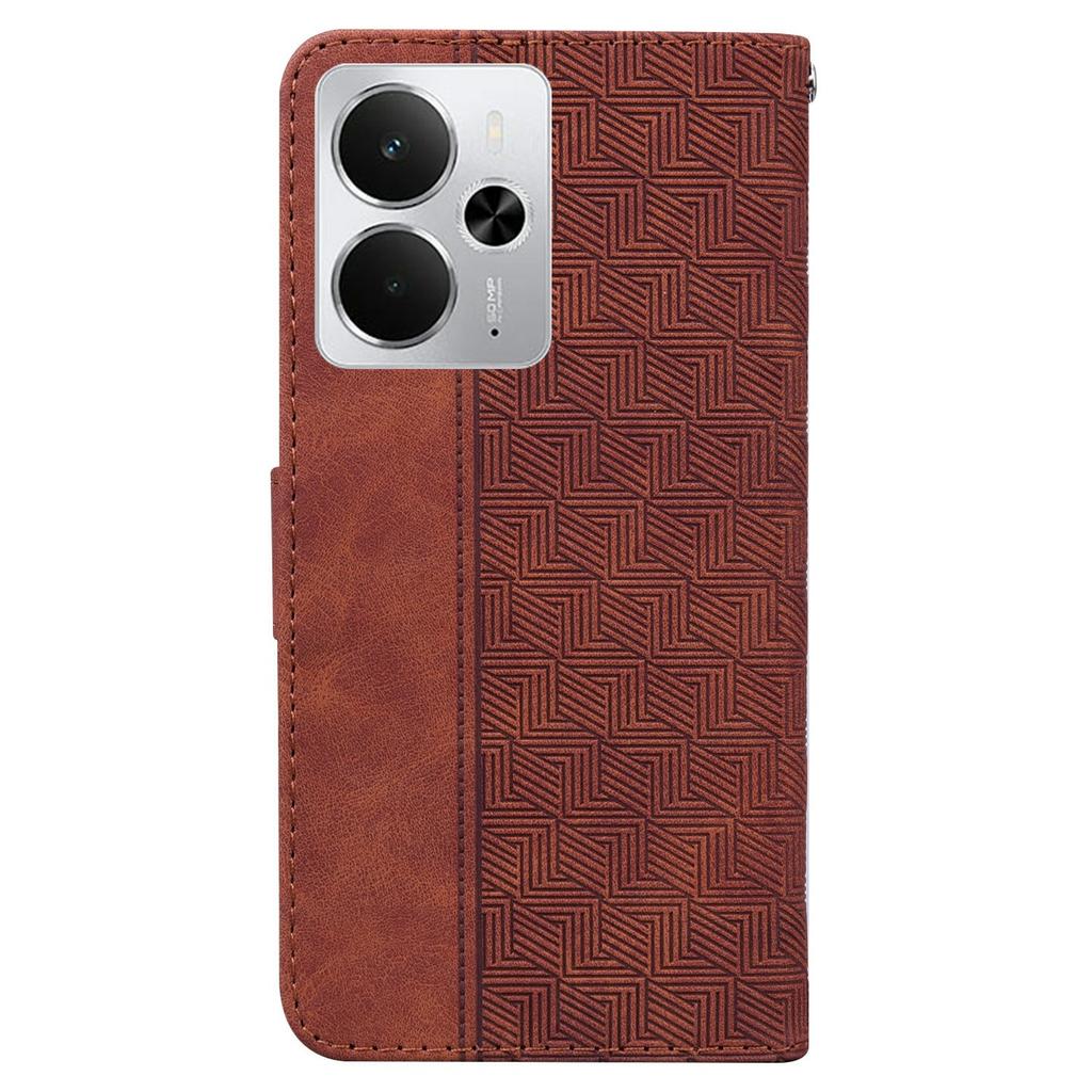 For Realme 14 5G Case Geometry Pattern Leather Wallet Phone Cover with Wrist Strap