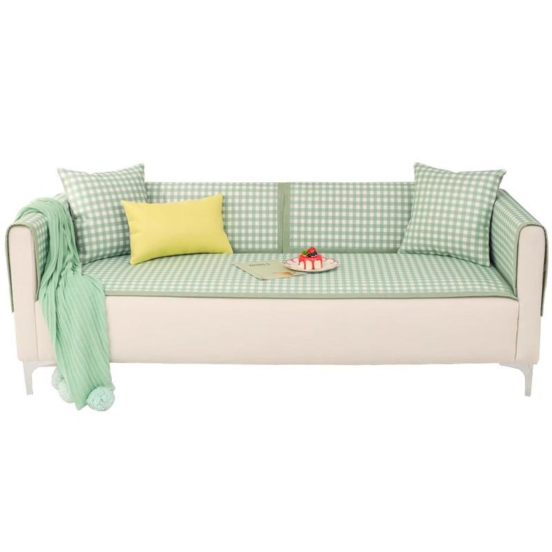 Sofa Cushion Summer Non-Slip Small Lattice Ice Silk Mat Seat Cushion Simple Summer Fresh Backrest Towel Sofa Cover