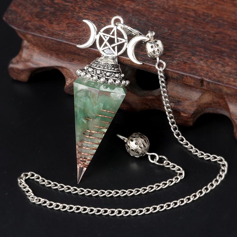 1690 Three-Phase Moon Seven Chakra Stone Resin Hexagonal Crystal Pendant Pendulum Cross-Border Jewelry