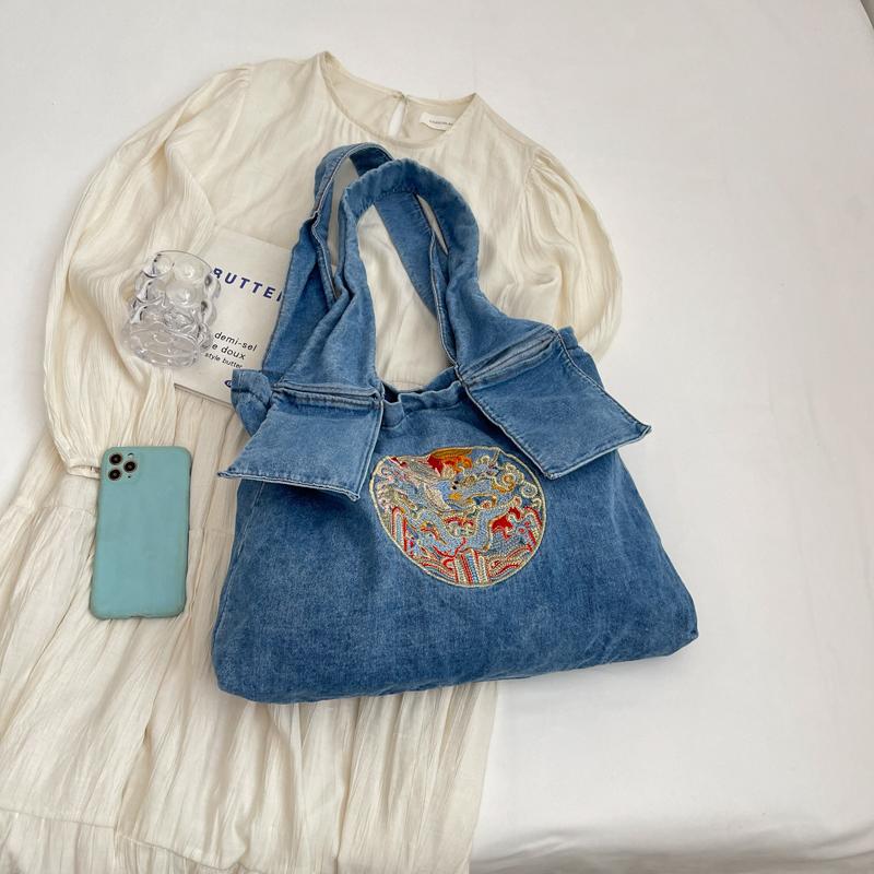 Módní a ležérní velkokapacitní džínová kabelka pro dámskou letní kabelku přes rameno