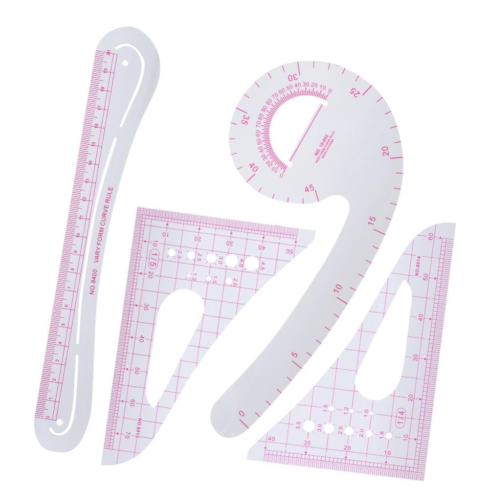 4pcs High Accuracy Pattern Ruler Plastic Drafting Tool Durable Sewing Ruler Clothing Design