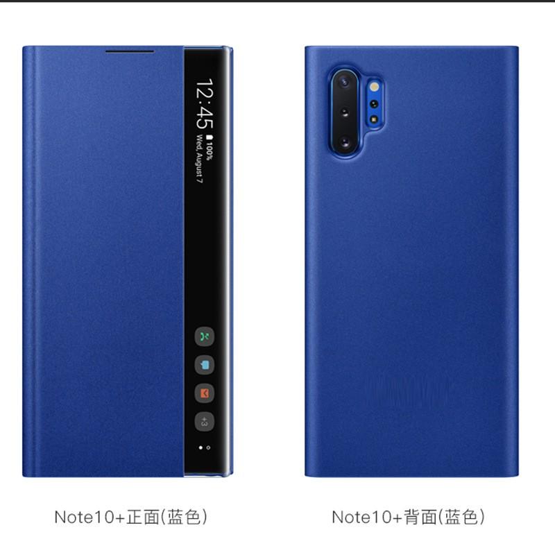 Akıllı Görüntüleme Kapaklı Kılıf Galaxy Note10 Plus Otomatik Uyku/Uyanma Fonksiyonlu PU Deri Kapak Siyah Kırmızı Mavi