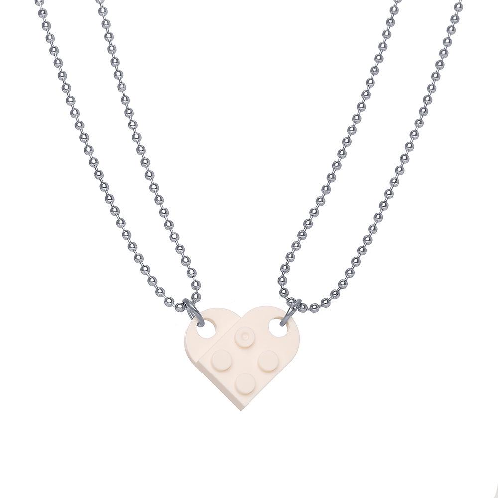 Heart-shaped Building Block Necklace: Double-layer Beaded Chain Love Pendant Choker for Women