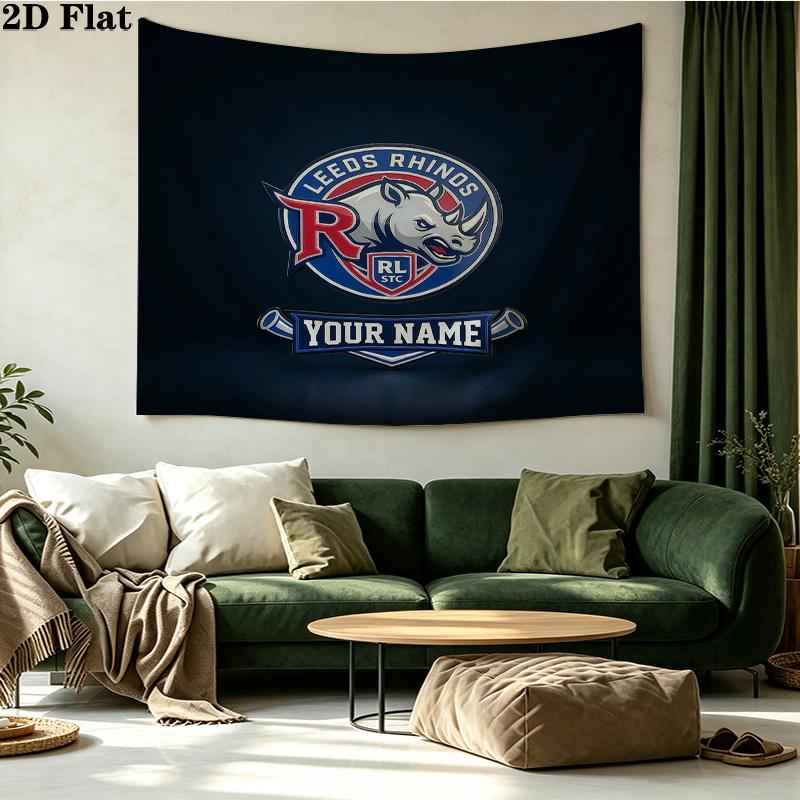 Custom Name Leeds Rhinos2 Printed Tapestry – Wall Hanging for Bedrooms, Dorms, and Home Decor