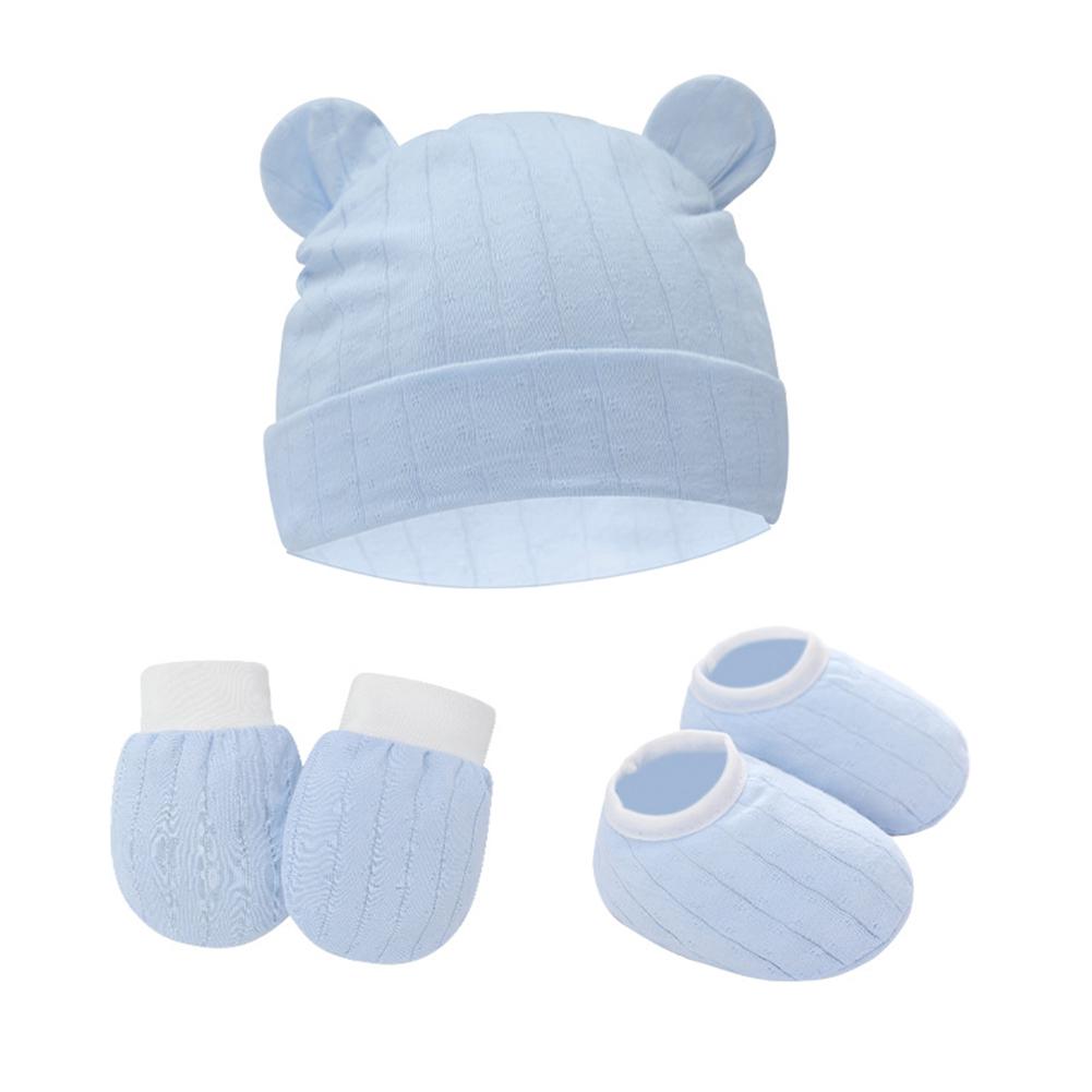 Newborn Beanie Hat Mittens Socks Set Lightweight Beanie Cotton Gloves No Scratch Mitten For Boys Girls