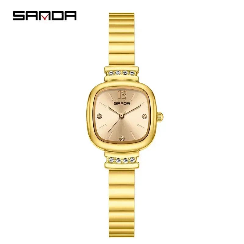 Sanda 7052 Fashion Square Diamond Watches For Women High Quality Waterproof Leather Quartz Watch Luxury Elegant Ladies Watches