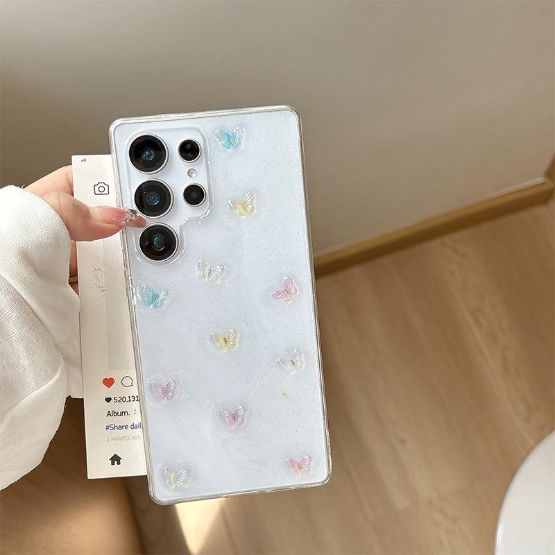 Xiaoqing Fresh Wind Glitter Mobile Phone Case Is Suitable For Samsung S25Ultra Flower S24 Butterfly A36 Bow Tie Transparent A15