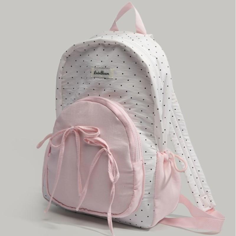 Patchwork Contrast Color Dot Bow Backpack Woman Kawaii Cute Y2K Aesthetic Sweet Schoolbag Ladies High Capacity Chic Mochila 2025