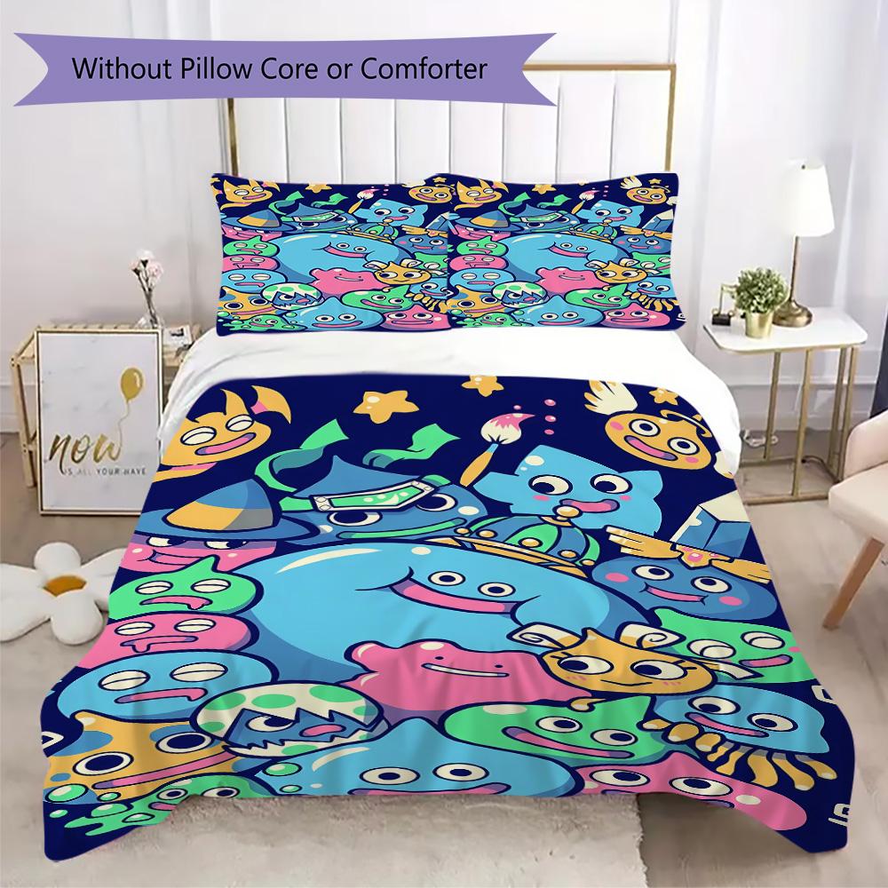 Colorful Cartoon Slime Pattern Bedding,Quilt Set Quilt Cover Pillowcase Home Birthday Gift (1*duvet cover+2*pillowcase,without core)SSJT0917169