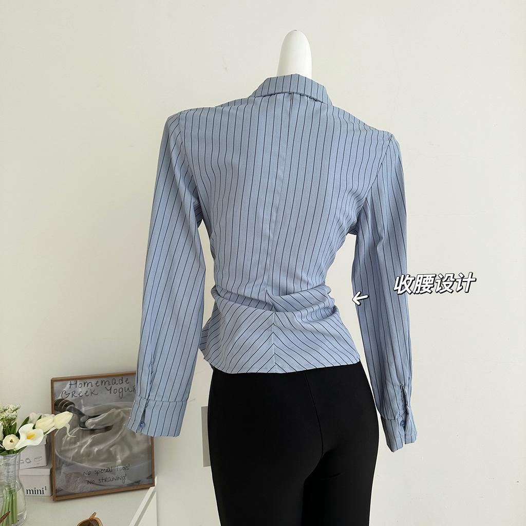 Korean Style Design Shirt Women's Waist Cinching Fashionable Irregular Shirt Top